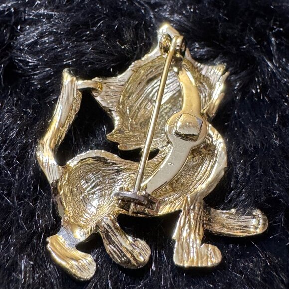 Vintage Gold-Tone Cat Brooch With Textured Finish & Moveable Eyes - Picture 2 of 5